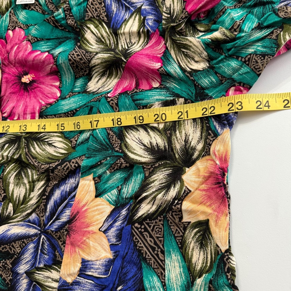Jacque & Koko Vintage 90s Floral Romper Plus Size 18/20 Tropical Rayon Teal Pink - Picture 7 of 12